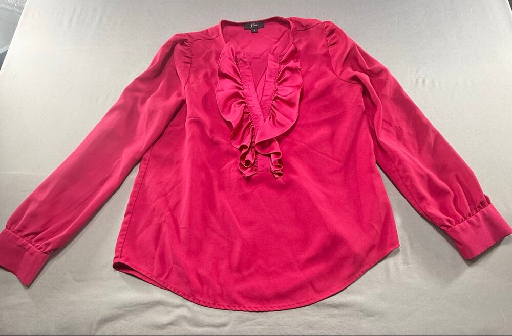JCrew Factory Women’s Fuchsia Ruffle Front Blouse Long Sleeve Size small